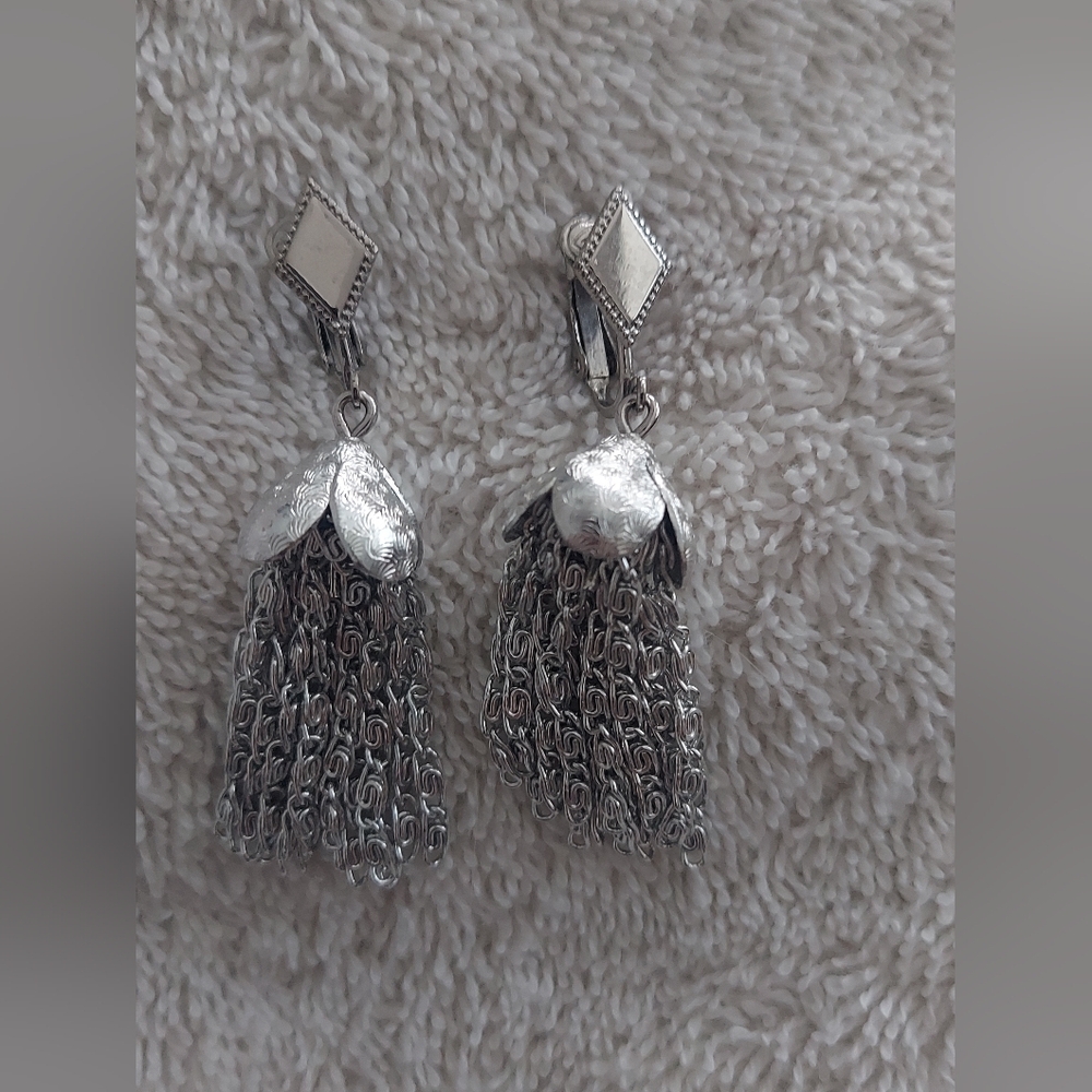Elegant Silver Tassel Vintage Earrings